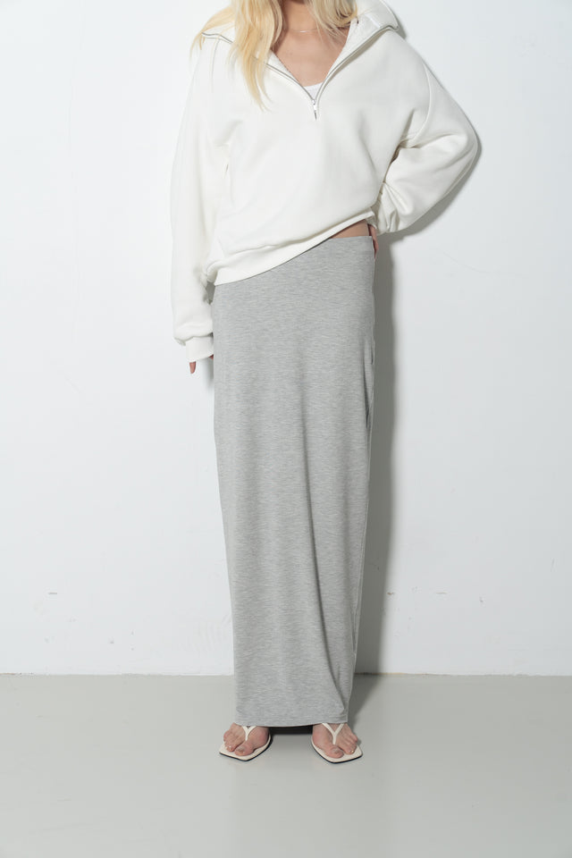 雙層霧絨彈力直筒裙 (淺灰)