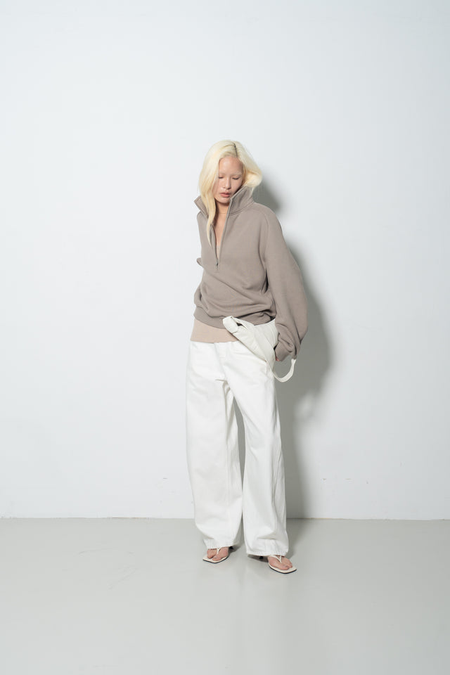 Unisex 立體肩裁線柔軟刷毛衛衣 (灰裸)