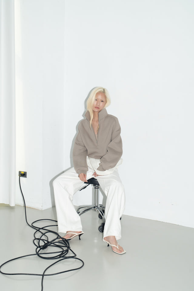 Unisex Soft Fleece Sweatshirt with 3D Shoulder Cut (Grey/Nude)