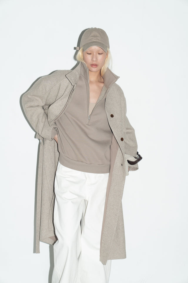 Unisex 立體肩裁線柔軟刷毛衛衣 (灰裸)