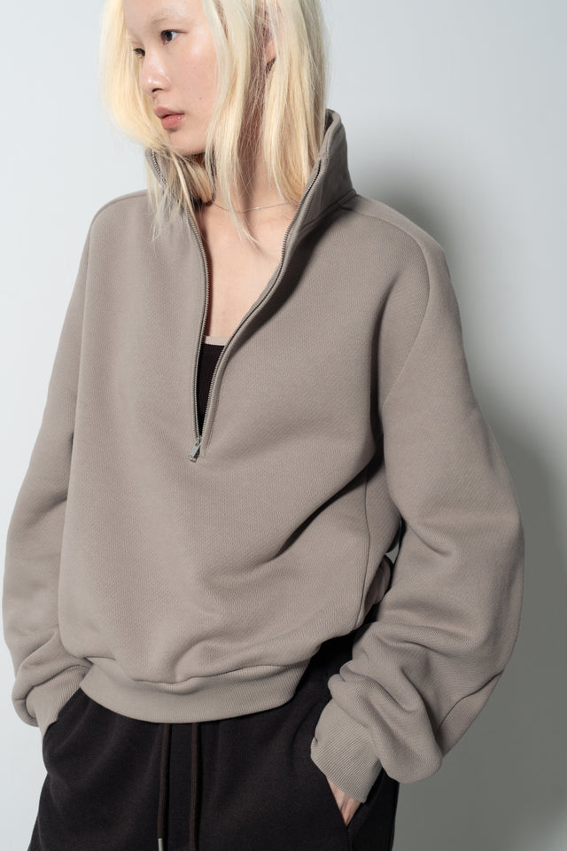 Unisex 立體肩裁線柔軟刷毛衛衣 (灰裸)