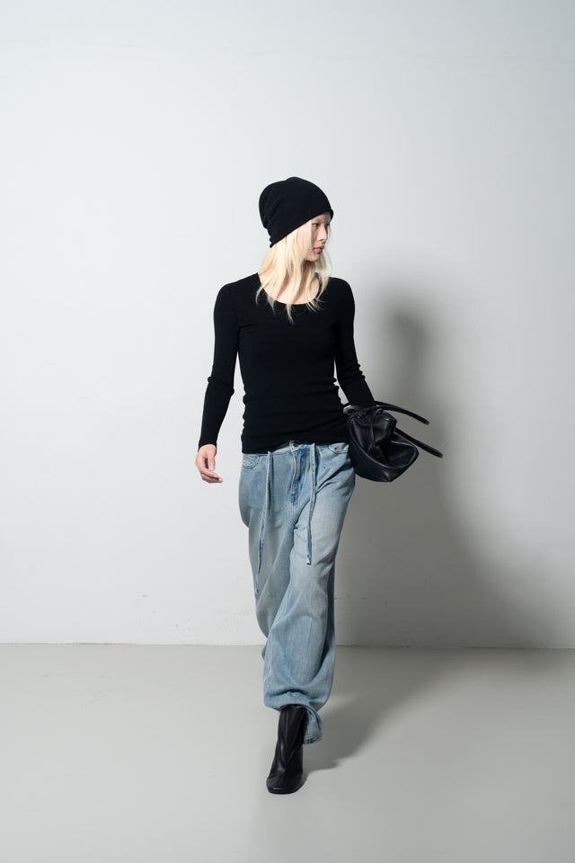 Ultra Soft Comfortable Single-Pleat Denim Pants (Wash Blue)