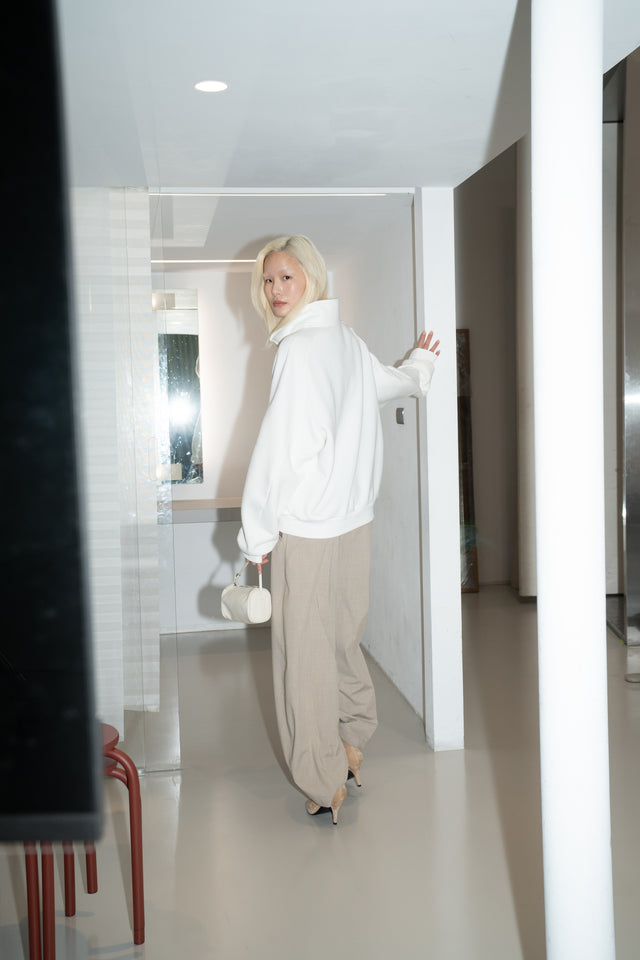 Unisex Soft Fleece Sweatshirt with 3D Shoulder Cut (White)