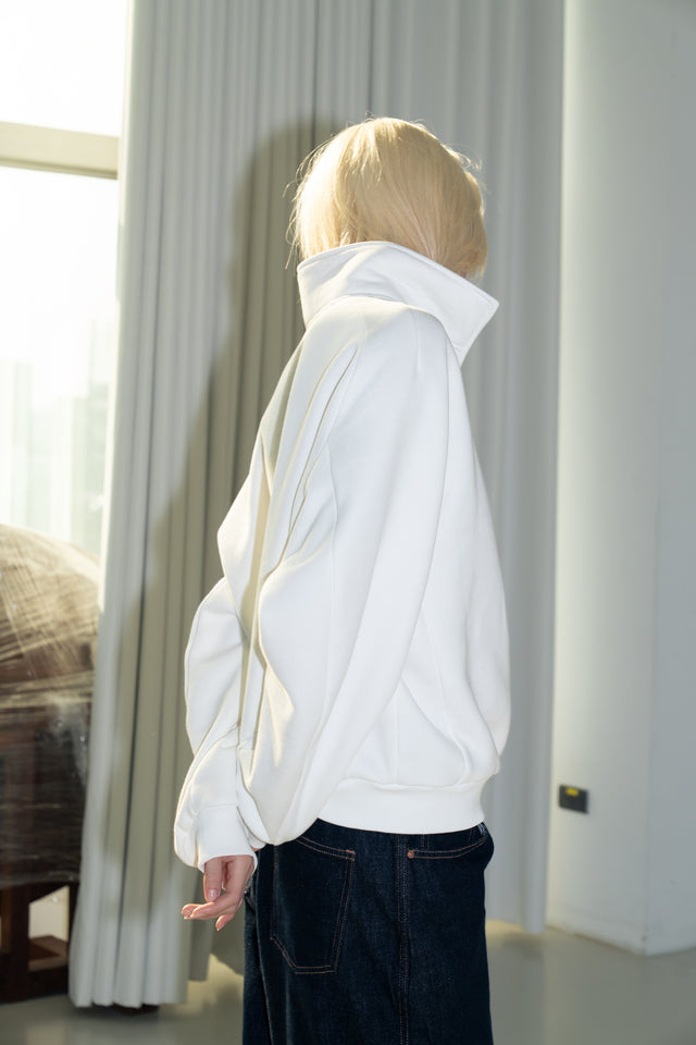 Unisex Soft Fleece Sweatshirt with 3D Shoulder Cut (White)