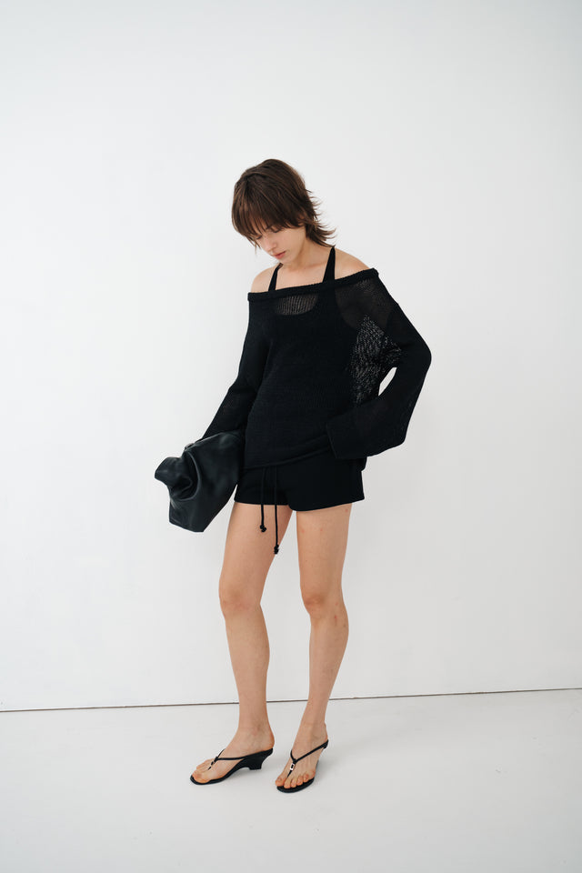 Silk Knit Y字美背涼爽針織背心 (黑)