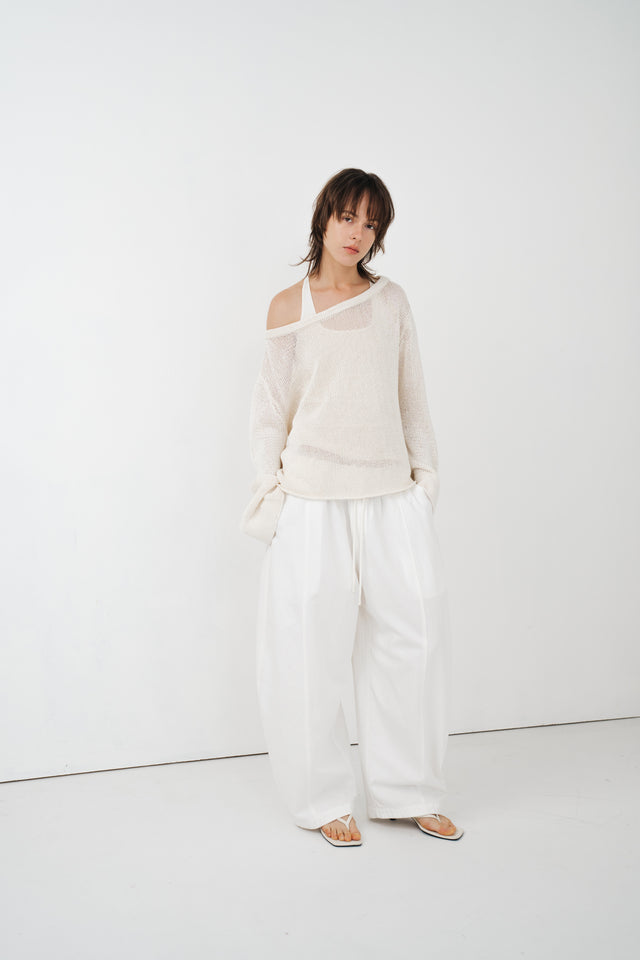 Unisex 天絲棉涼爽廓型寬褲 (柔白)