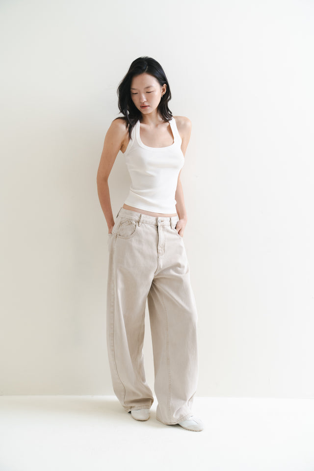 Silk Knit 寬邊大方領涼爽針織背心 (白)