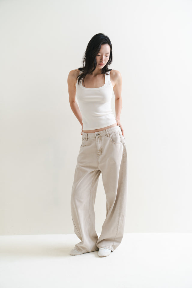 Silk Knit 寬邊大方領涼爽針織背心 (白)
