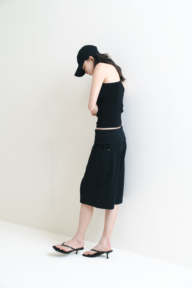 Silk Knit 寬邊大方領涼爽針織背心 (黑)