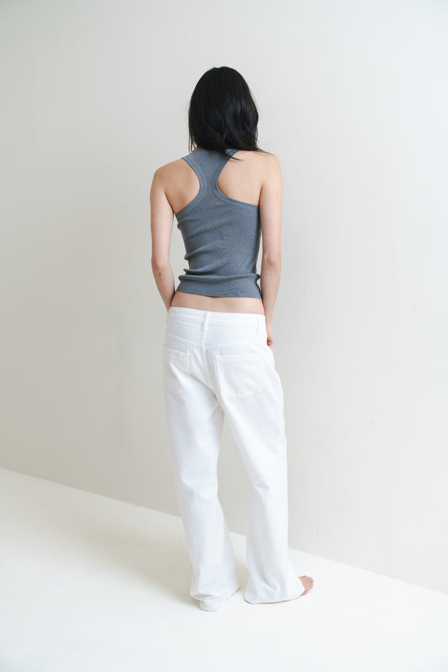 Silk Knit 寬邊大方領涼爽針織背心 (灰)