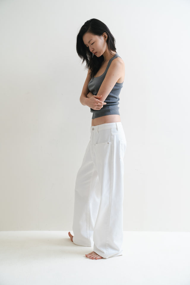 Silk Knit 寬邊大方領涼爽針織背心 (灰)