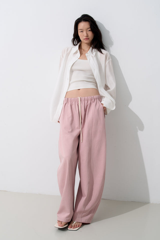 Unisex Tencel Cotton Cool Wide-Leg Pants (Azure Grey & Soft White)