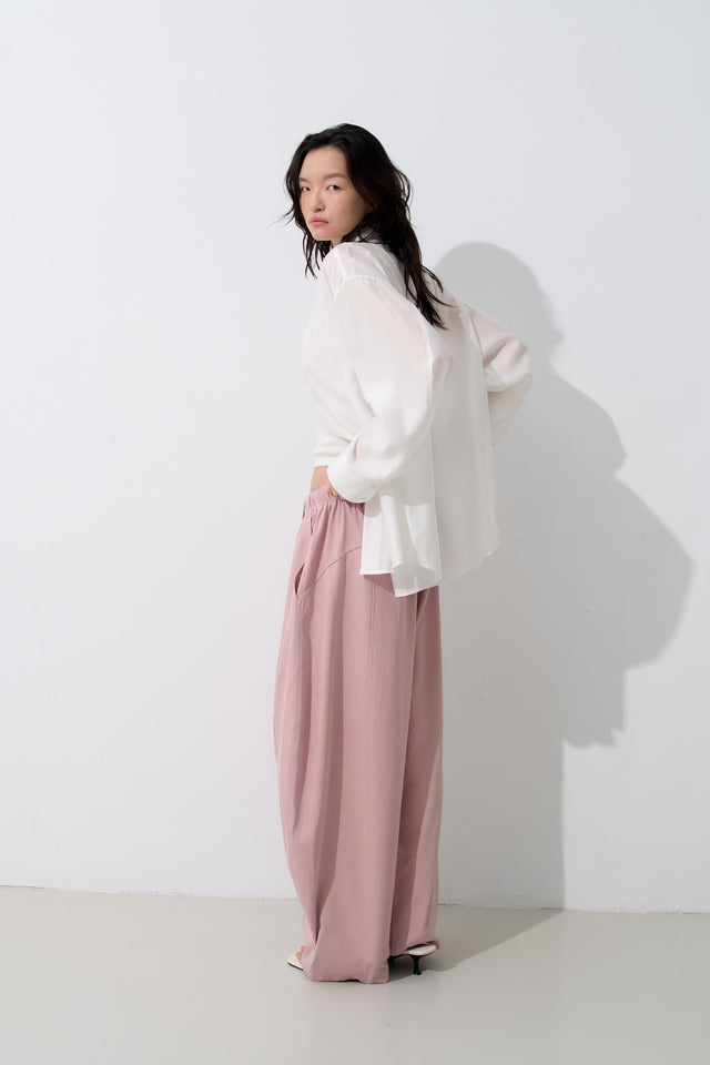 Unisex Tencel Cotton Cool Wide-Leg Pants (Azure Grey & Soft White)