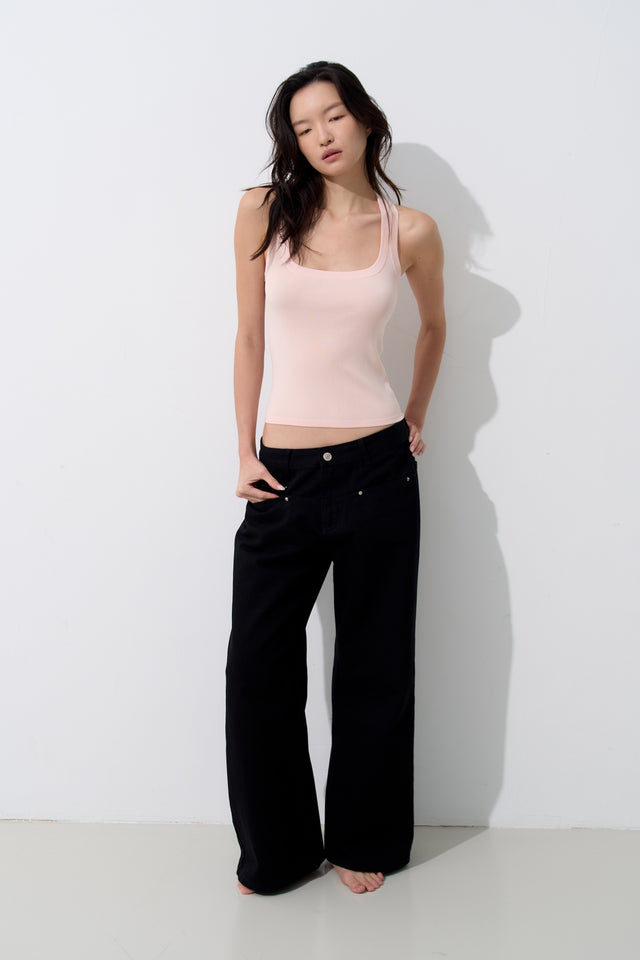 Silk Knit 寬邊大方領涼爽針織背心 (淡粉)