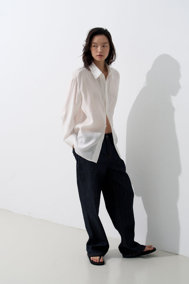 輕透光澤襯衫 (白)