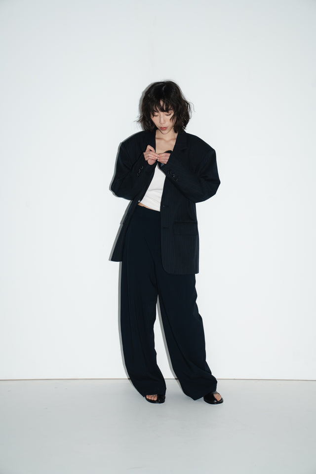 Unisex 獨特拼布質感暗紋西外 (深黑藍)