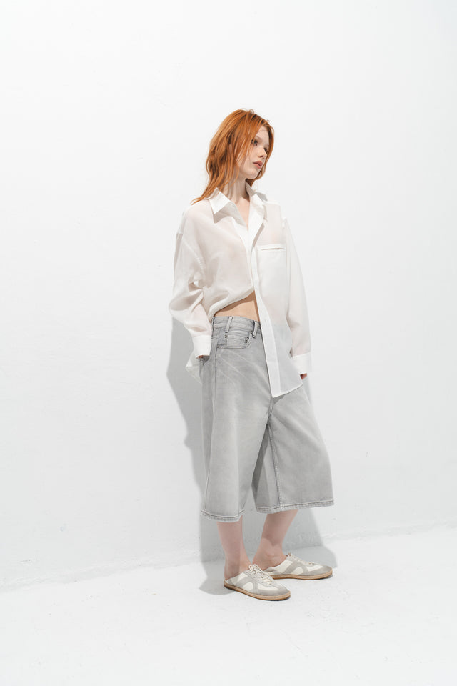 清透紋理鬆身襯衫 (白)