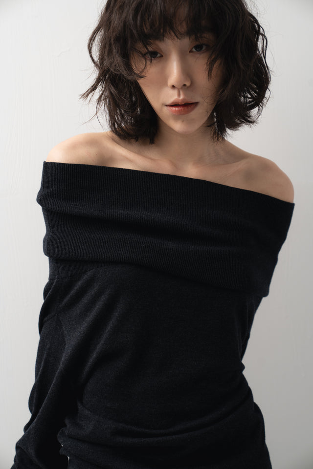 多穿法細針織上衣 (深灰)