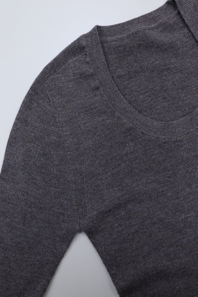 Premium 無縫羊毛針織衫-U領 (中灰)