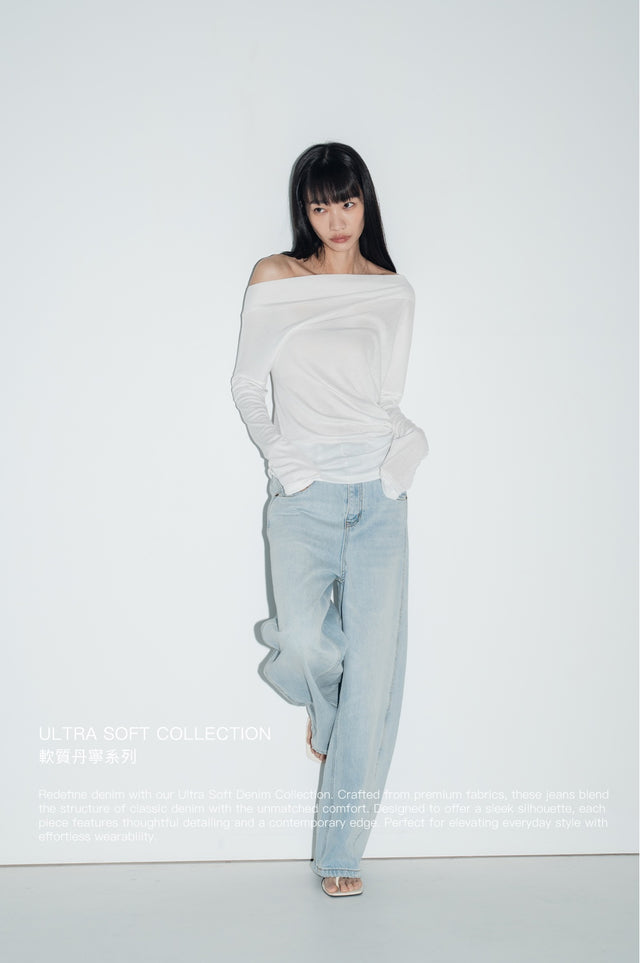 Ultra Soft 天絲軟水洗彎刀丹寧褲 (淺藍)