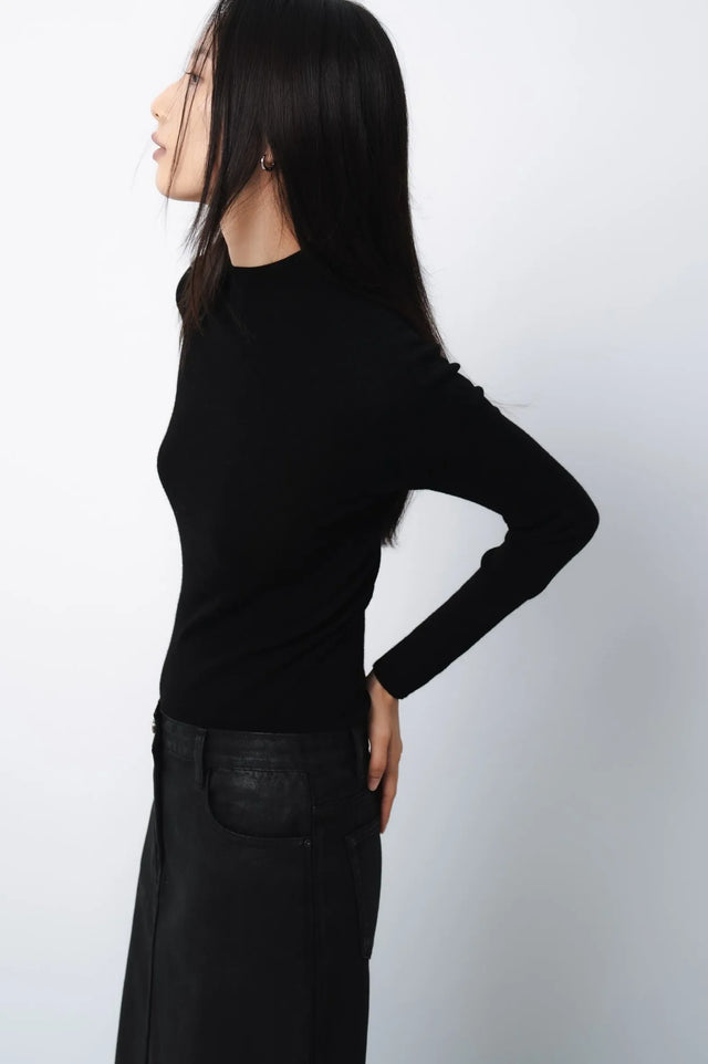 羊毛衫-warm-half-collar-seamless-woolen-sweater-black