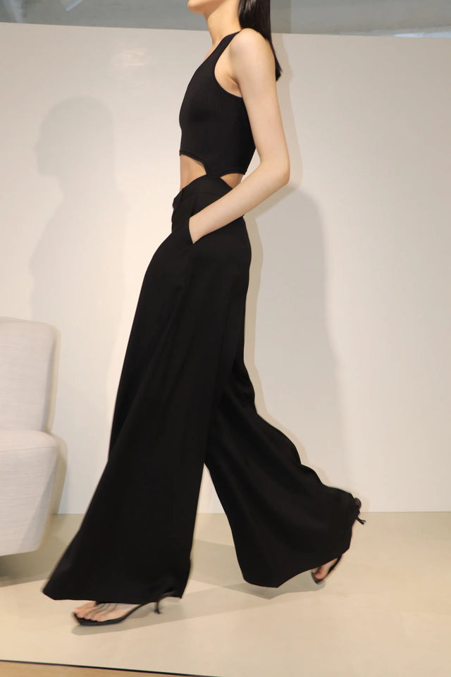 裙褲-high-quality-box-pleat-suit-culottes-black