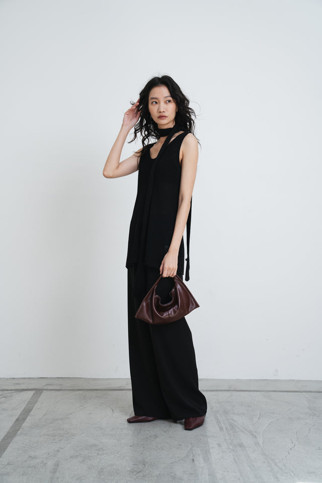 針織背心-casual-rolled-edge-linen-knitted-vest-black