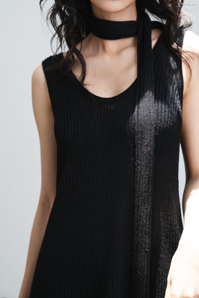 針織背心-casual-rolled-edge-linen-knitted-vest-black