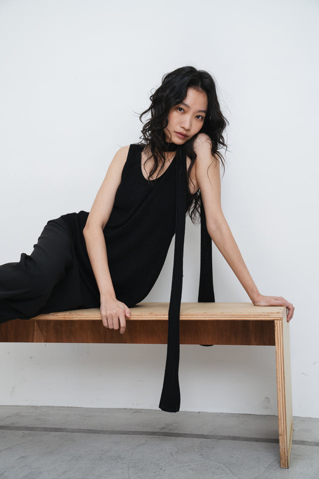 針織背心-casual-rolled-edge-linen-knitted-vest-black