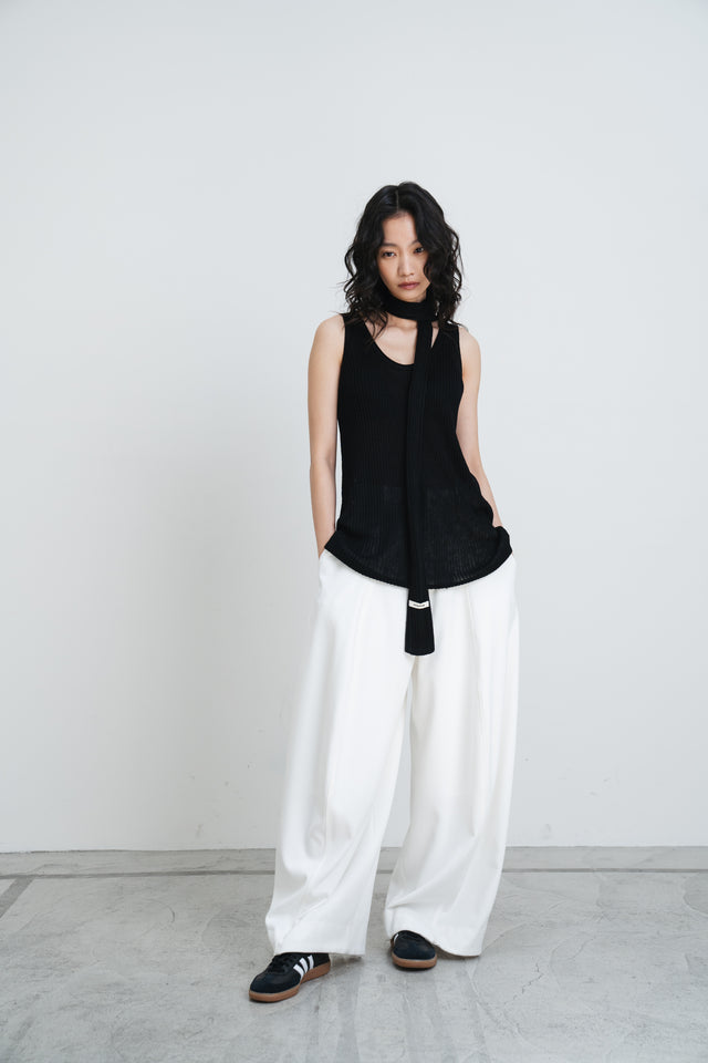 針織背心-casual-rolled-edge-linen-knitted-vest-black