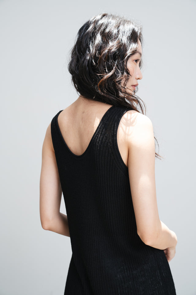 針織背心-casual-rolled-edge-linen-knitted-vest-black