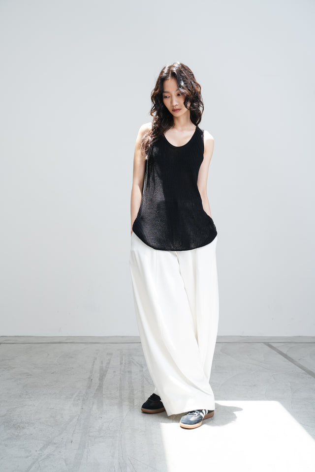 針織背心-casual-rolled-edge-linen-knitted-vest-black