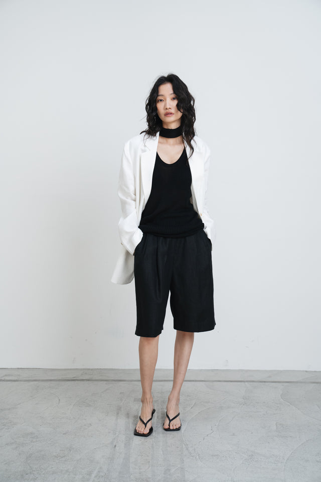 針織背心-casual-rolled-edge-linen-knitted-vest-black