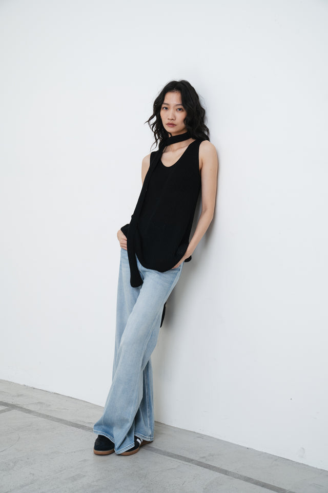 針織背心-casual-rolled-edge-linen-knitted-vest-black