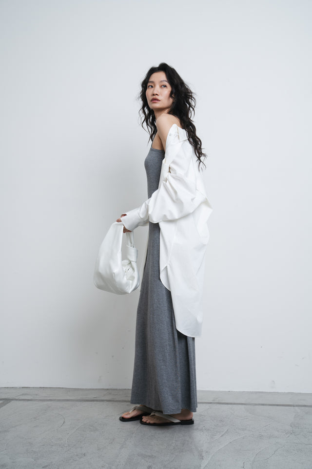 洋裝-soft-cotton-elastic-narrow-shoulder-dress-grey