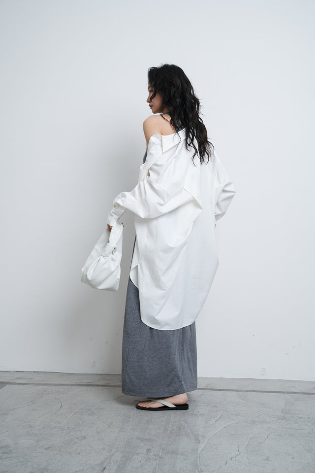 洋裝-soft-cotton-elastic-narrow-shoulder-dress-grey