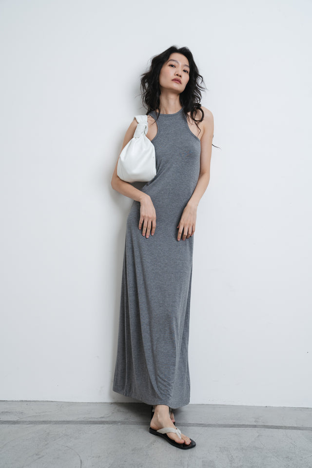 洋裝-soft-cotton-elastic-narrow-shoulder-dress-grey