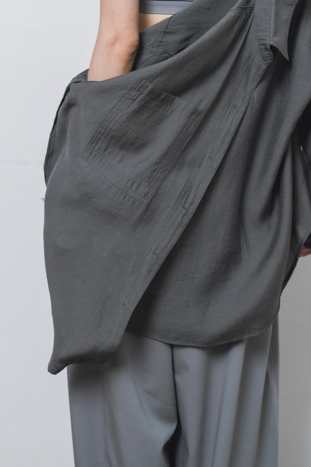 襯衫-double-pocket-slightly-textured-shirt-dark-gray