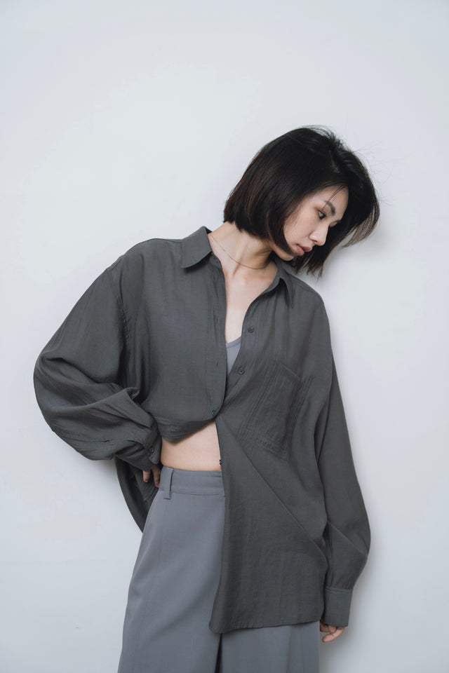 襯衫-double-pocket-slightly-textured-shirt-dark-gray