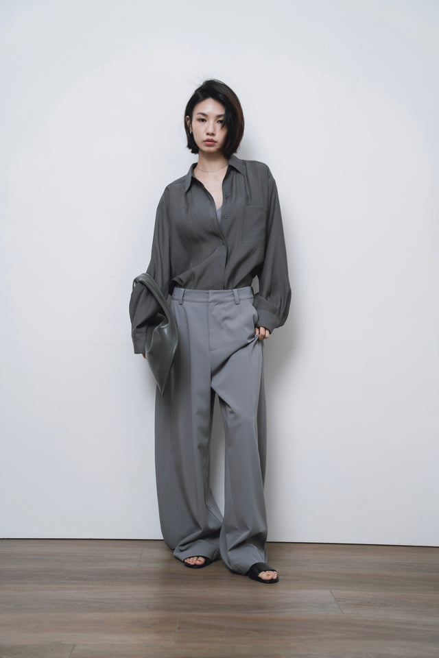 襯衫-double-pocket-slightly-textured-shirt-dark-gray