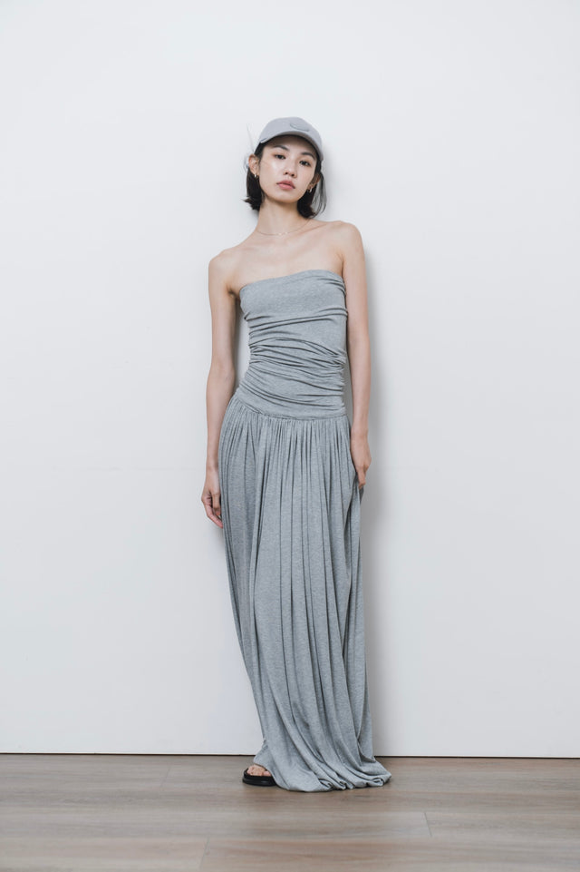 平口洋裝-three-dimensional-curved-pleated-flat-dress-grey