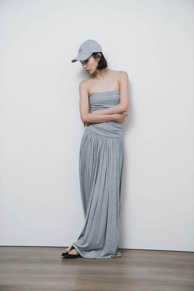 平口洋裝-three-dimensional-curved-pleated-flat-dress-grey