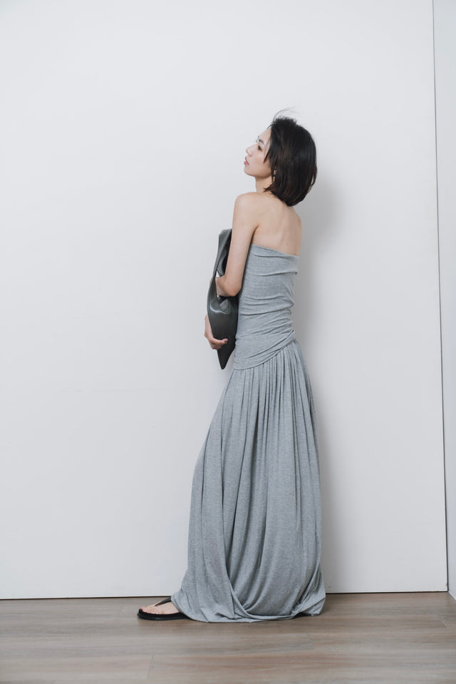 平口洋裝-three-dimensional-curved-pleated-flat-dress-grey