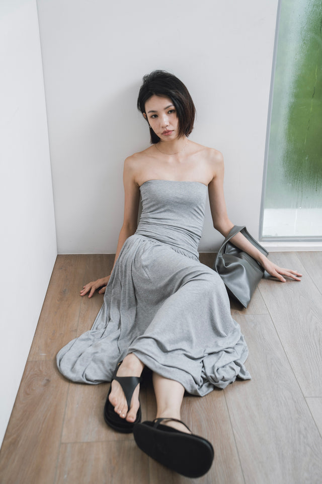 平口洋裝-three-dimensional-curved-pleated-flat-dress-grey