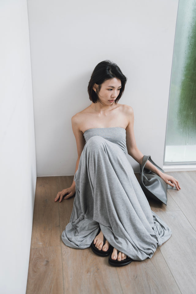 平口洋裝-three-dimensional-curved-pleated-flat-dress-grey