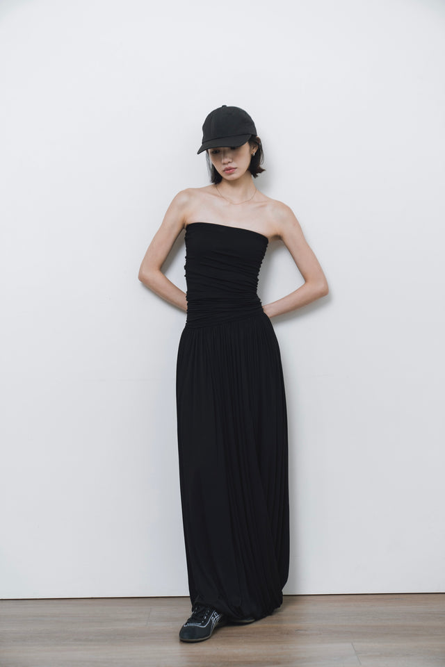 平口洋裝-three-dimensional-curved-pleated-flat-dress-black