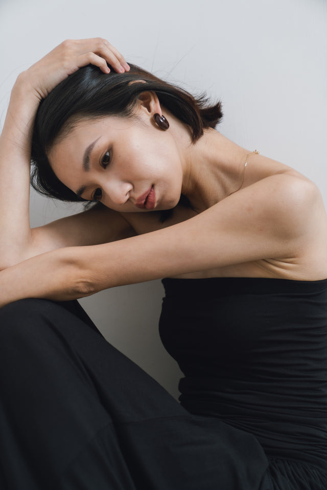 Thick enamel sterling silver earrings (reddish brown/black)