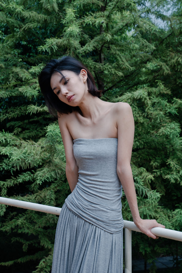 平口洋裝-three-dimensional-curved-pleated-flat-dress-grey