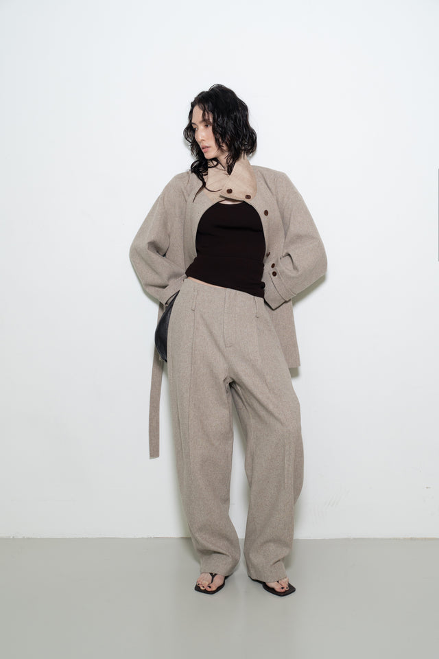 打褶羊毛錐形西褲 (裸麥)