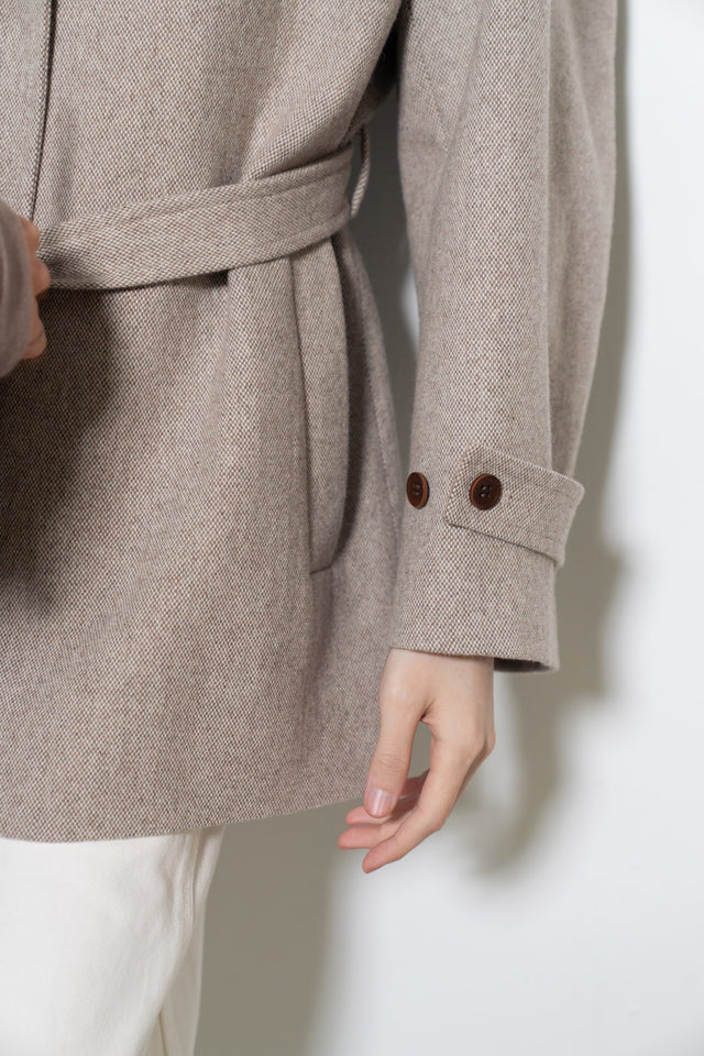 拼色立領中版羊毛大衣 (裸麥)